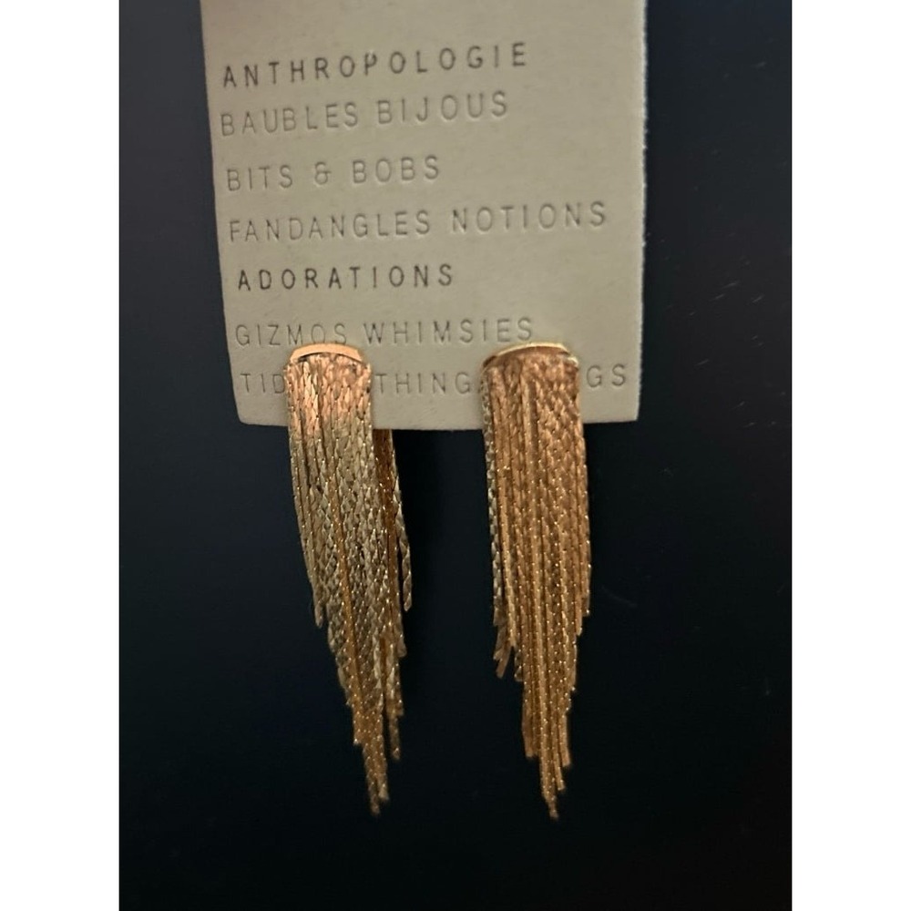 Anthropologie 14K gold plated tassel fringe drop earrings NWT